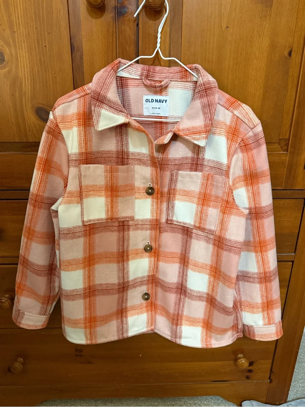 Old Navy Orange and Cream Plaid Button-Front Girl’s Shirt